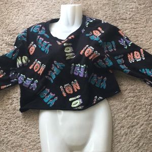 Yes, No black graphic cropped sweater